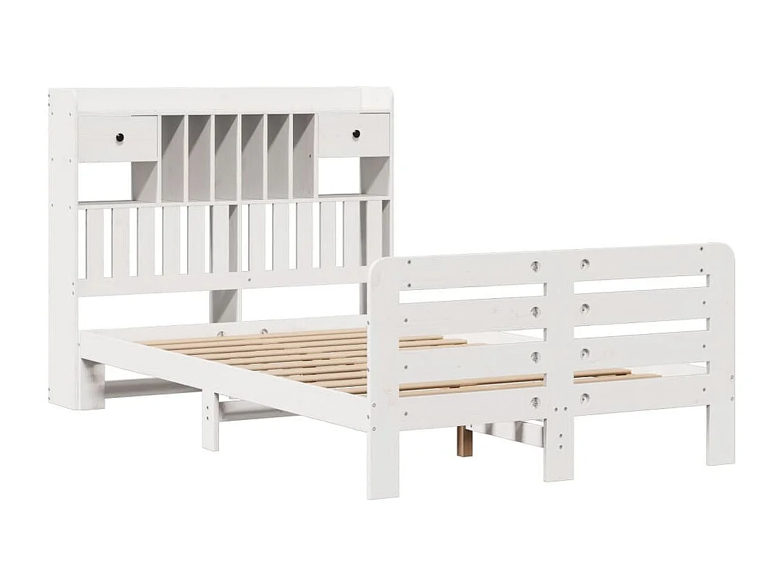 Cama con estantería sin colchón madera maciza blanca 135x190 cm