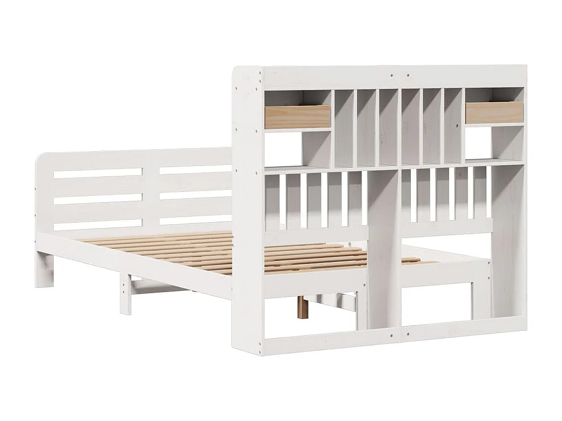 Cama con estantería sin colchón madera maciza blanca 135x190 cm