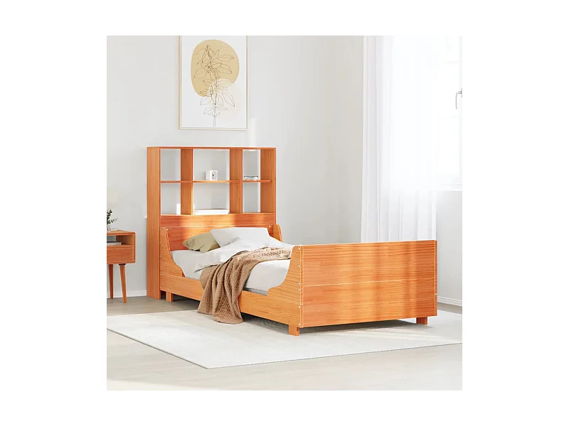 Lit bibliothèque sans matelas cire marron 90x200 cm bois massif