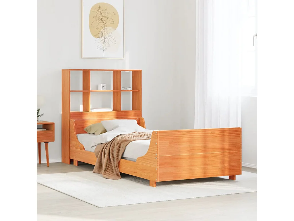 Cama con estantería sin colchón madera maciza marrón 90x200 cm