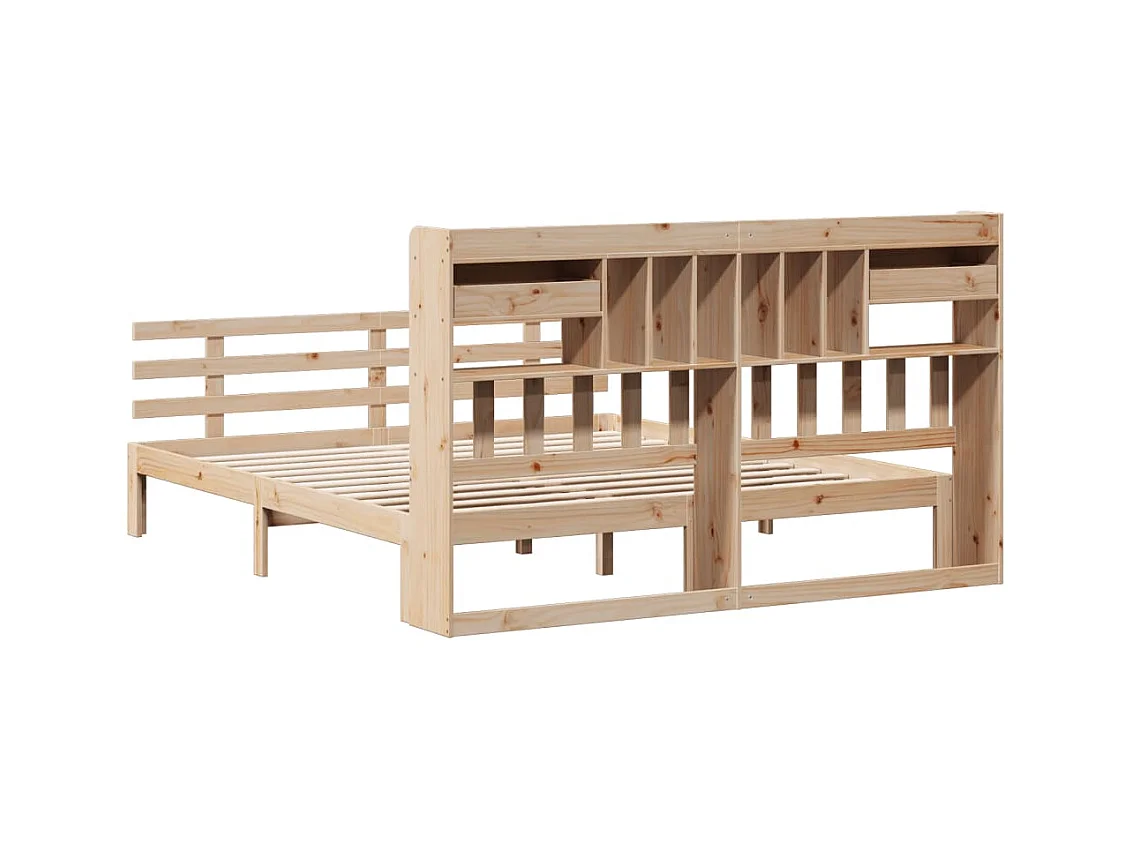 Lit bibliothèque sans matelas 180x200 cm bois massif de pin
