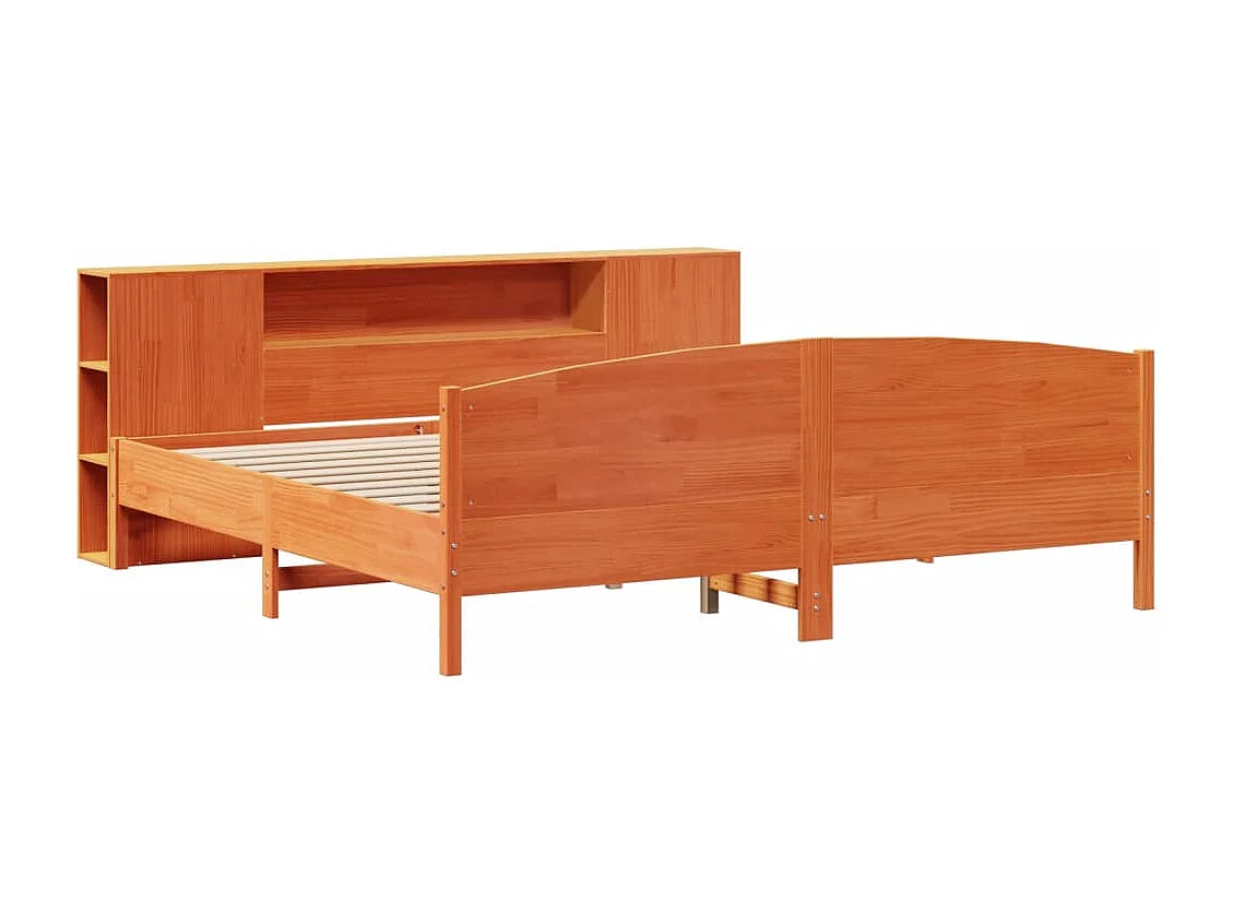 Cama con estantería sin colchón madera maciza marrón 200x200 cm