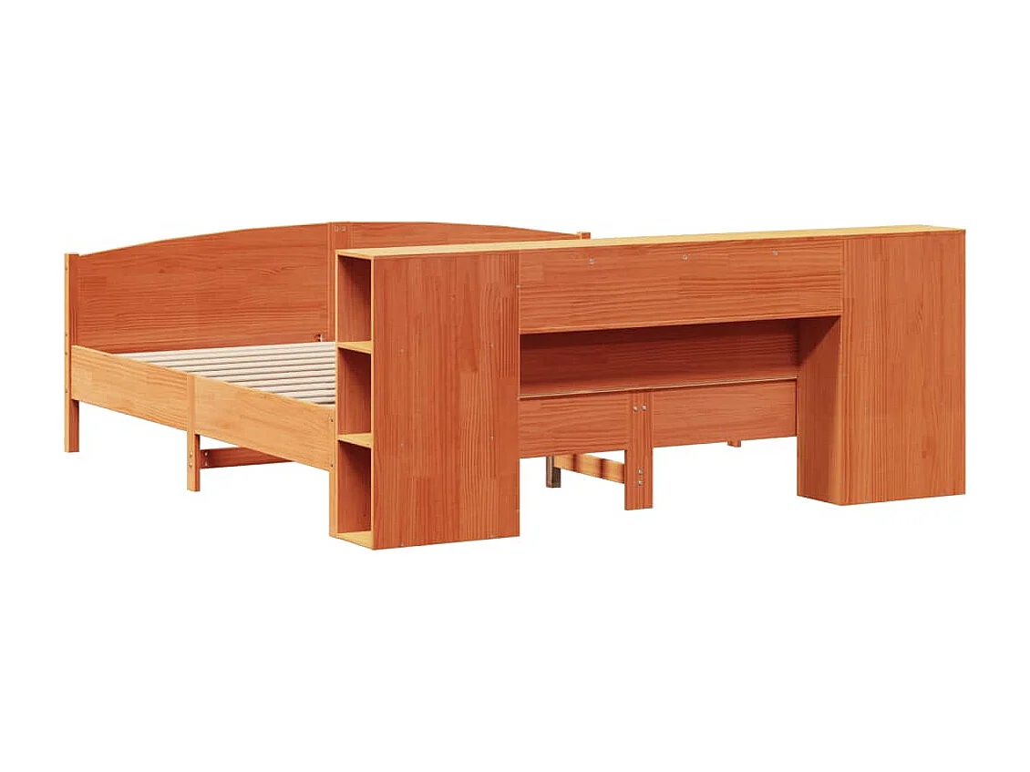 Cama con estantería sin colchón madera maciza marrón 200x200 cm