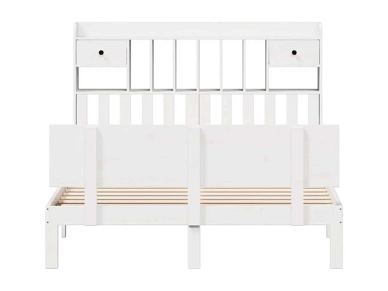 Cama con estantería sin colchón madera maciza blanca 160x200 cm