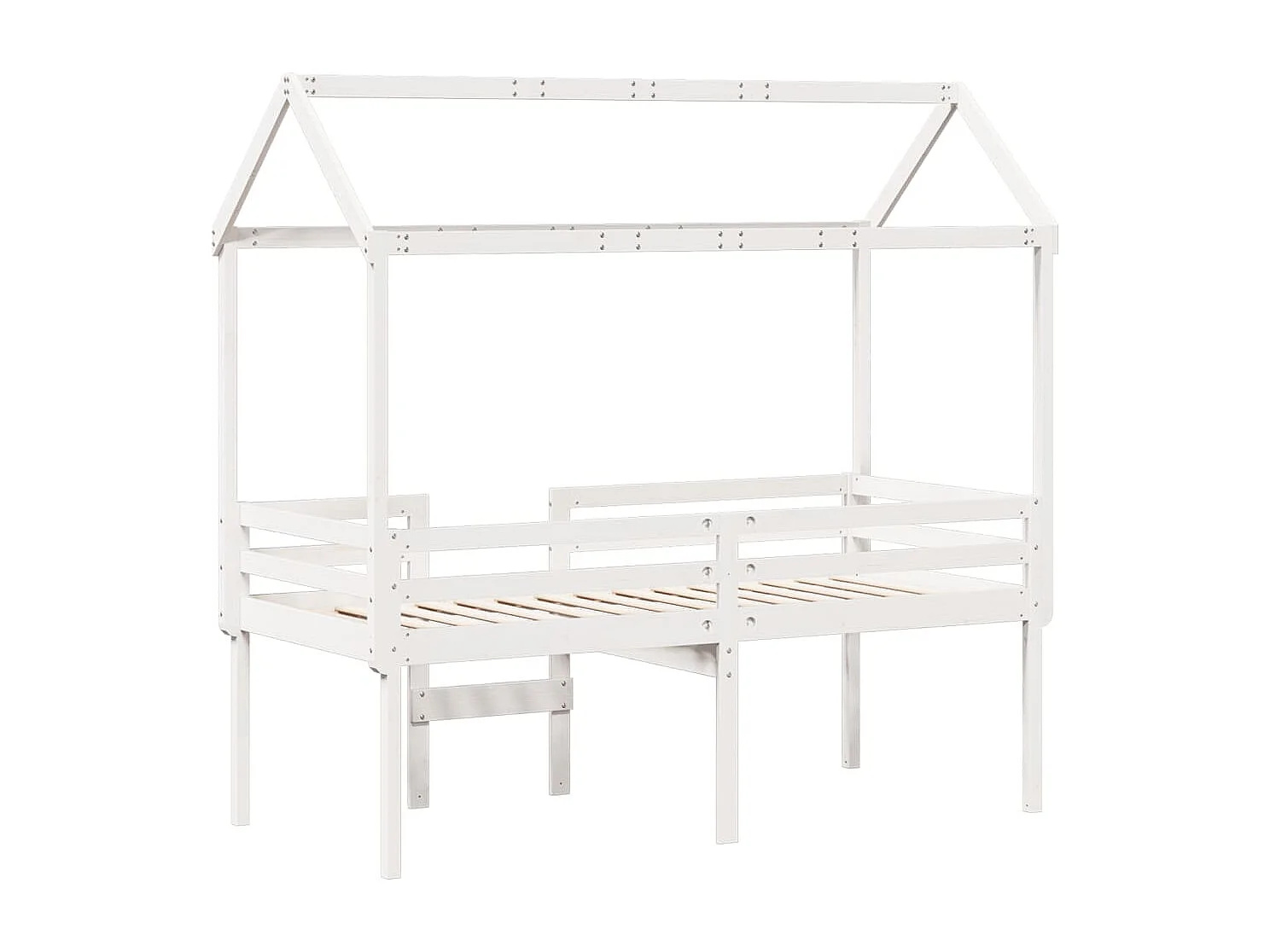 Cama alta com telhado 75x190 cm pinho maciço branco
