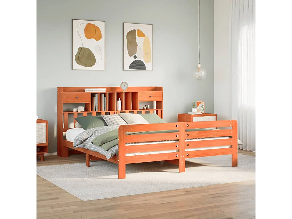 Cama com estante sem colchão 200x200 cm pinho maciço