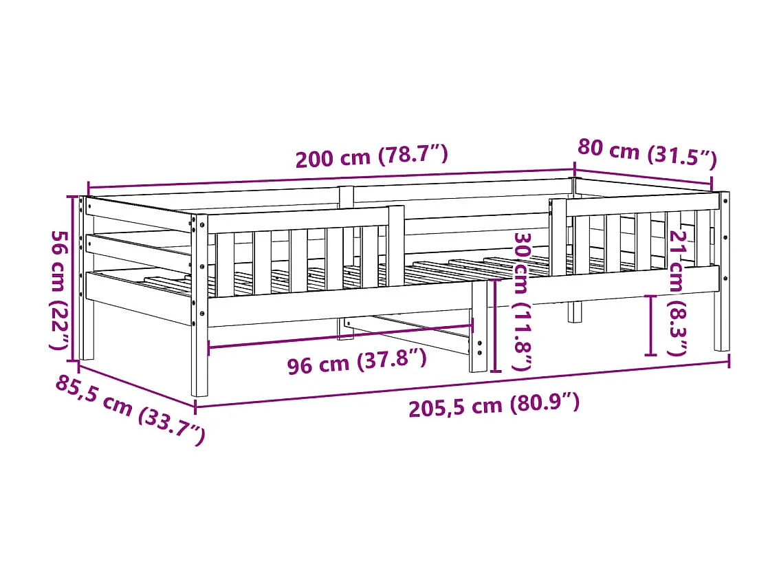 Estrutura de cama 80x200 cm madeira pinho maciço castanho cera