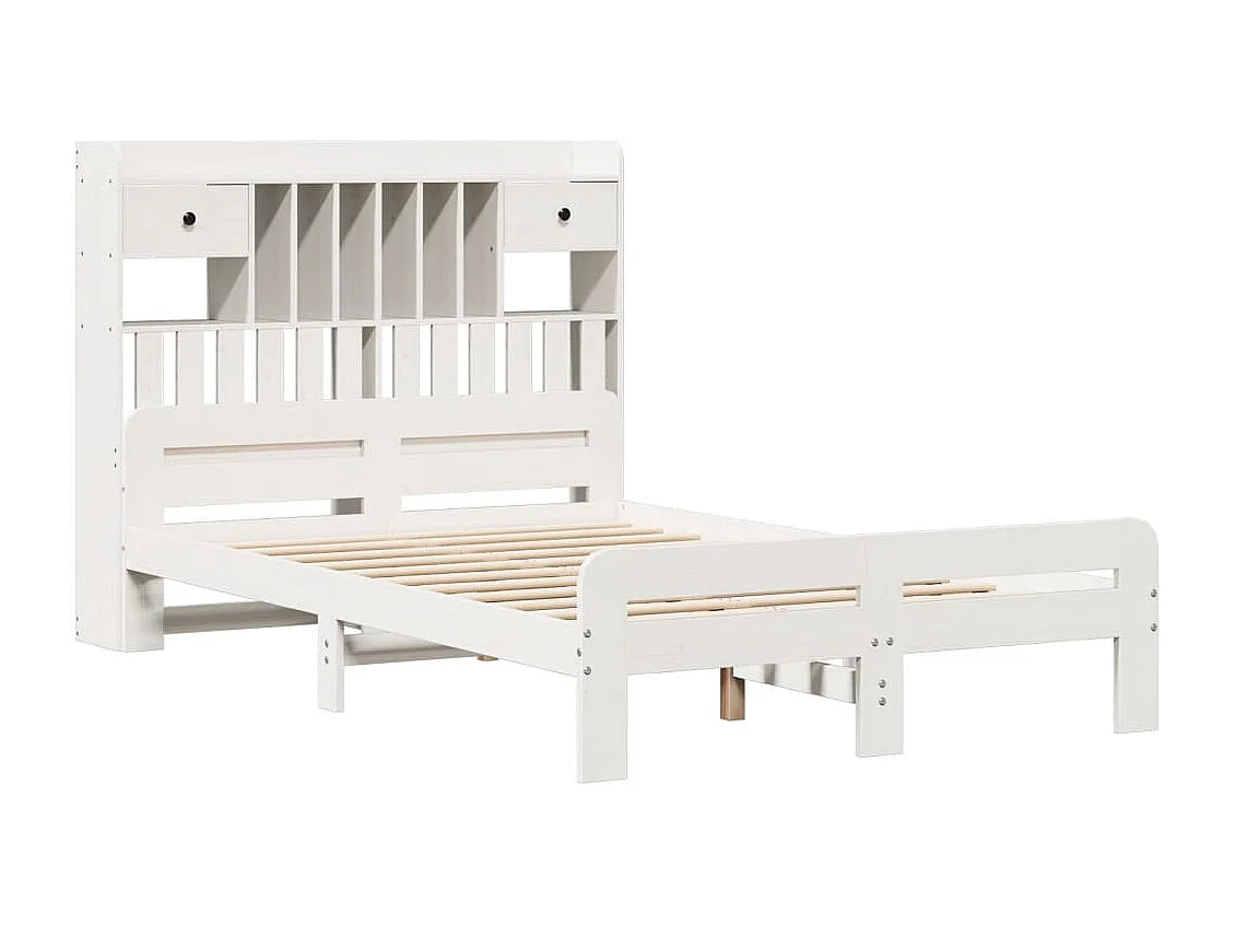 Cama con estantería sin colchón madera maciza blanca 135x190 cm