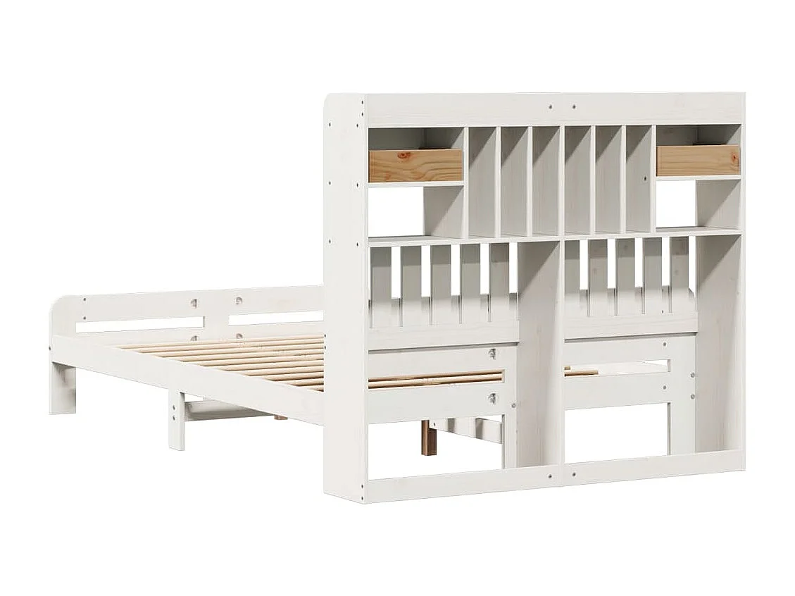 Cama con estantería sin colchón madera maciza blanca 135x190 cm