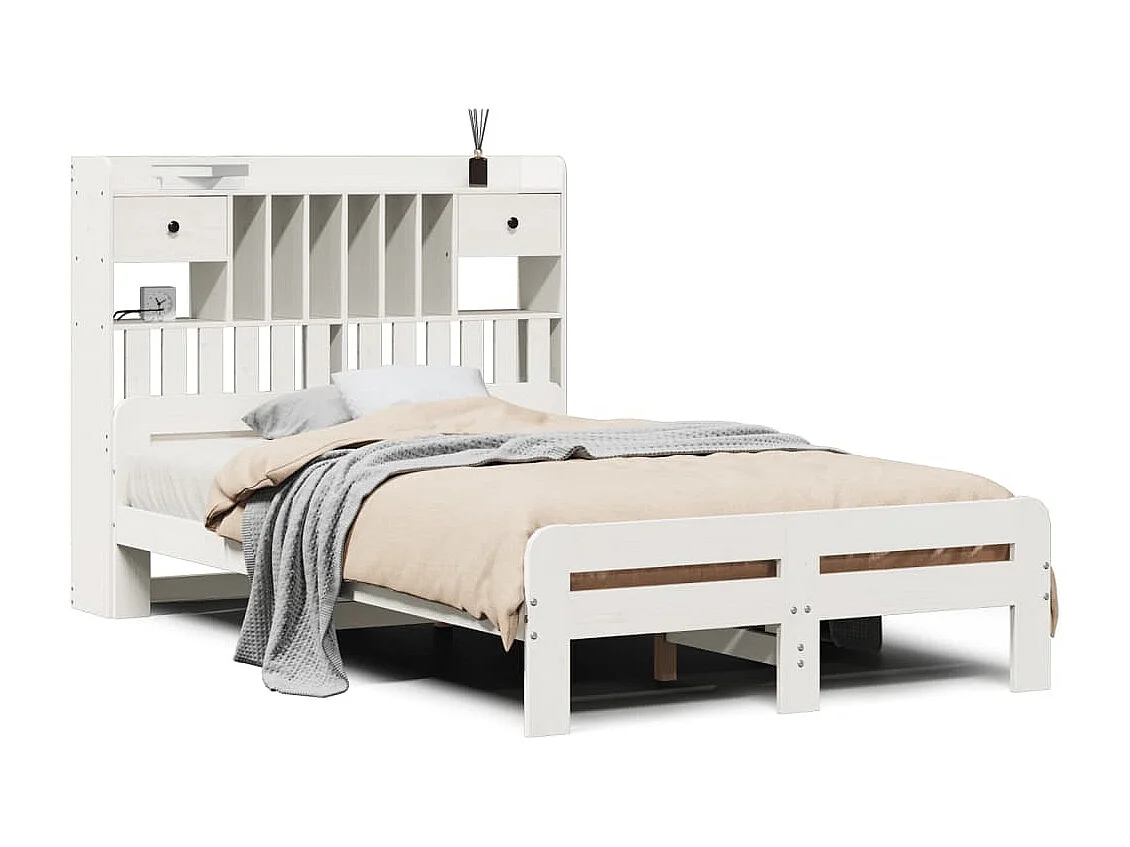 Cama com estante sem colchão 135x190 cm pinho maciço branco