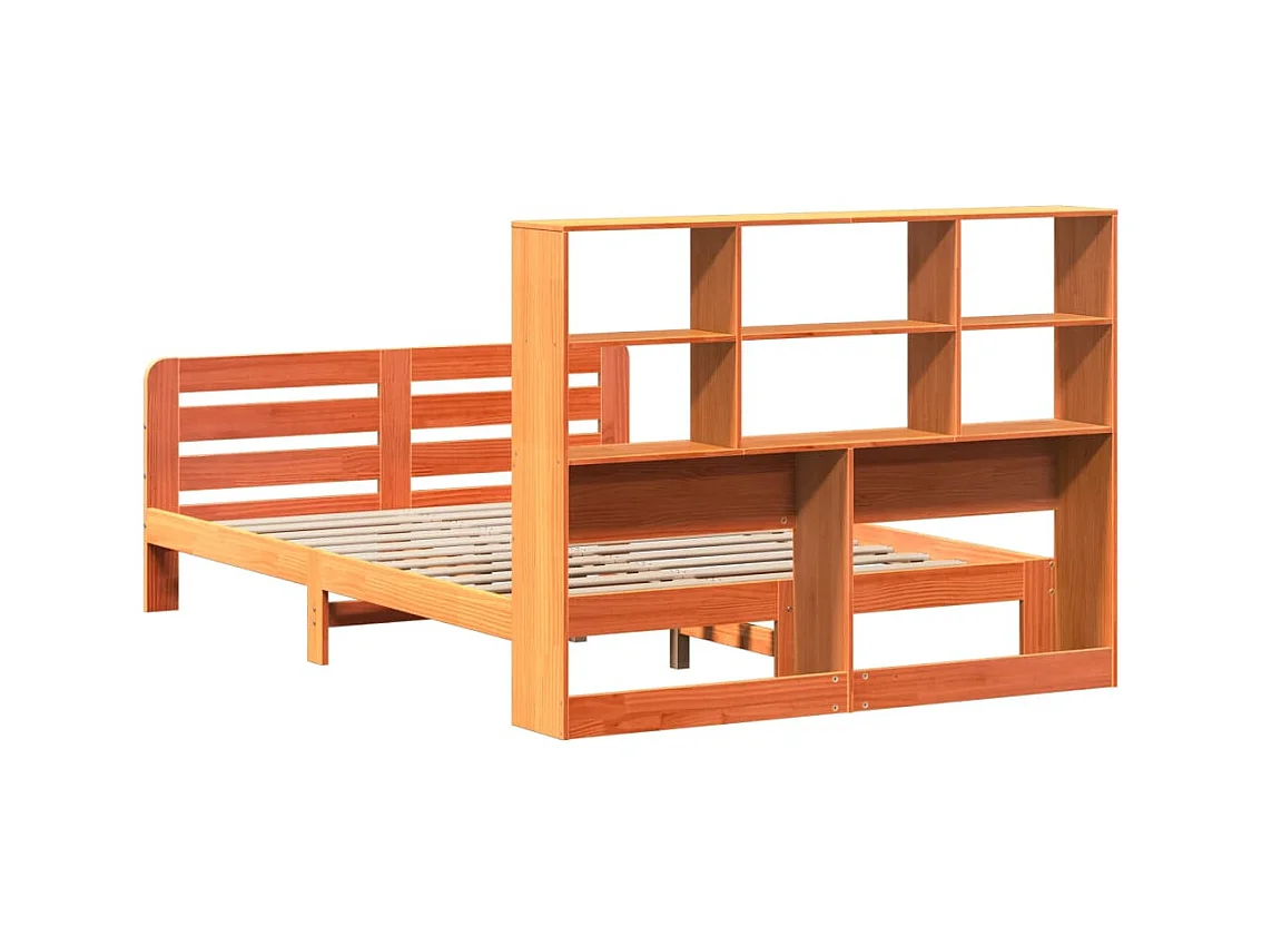 Cama sin colchón madera maciza pino marrón cera 150x200 cm
