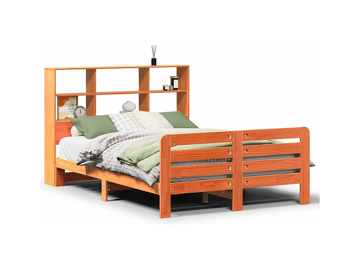 Cadre de lit sans matelas cire marron 150x200cm bois pin massif