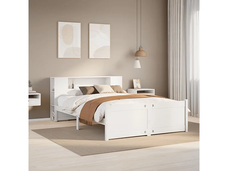Cama com estante sem colchão 135x190 cm pinho maciço branco