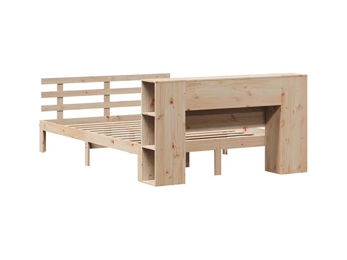 Lit bibliothèque sans matelas 140x200 cm bois massif de pin