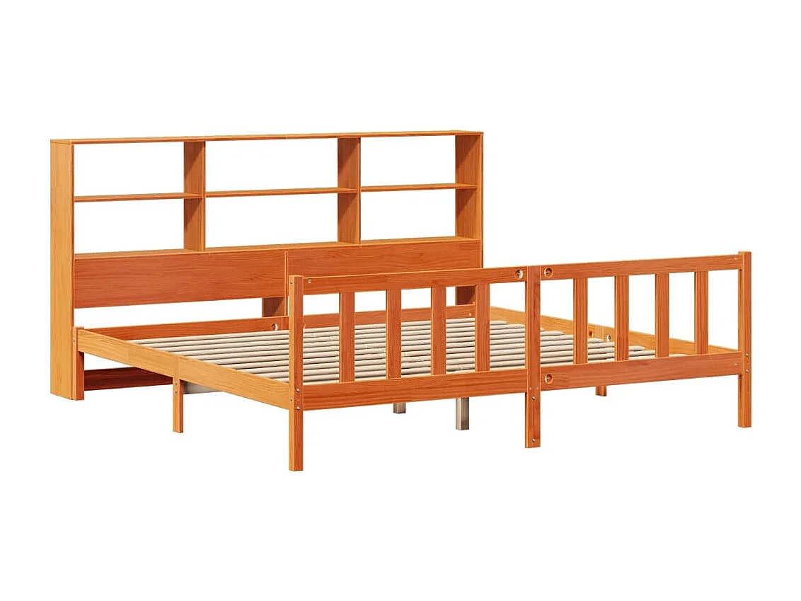 Cama con estantería sin colchón madera maciza marrón 200x200 cm