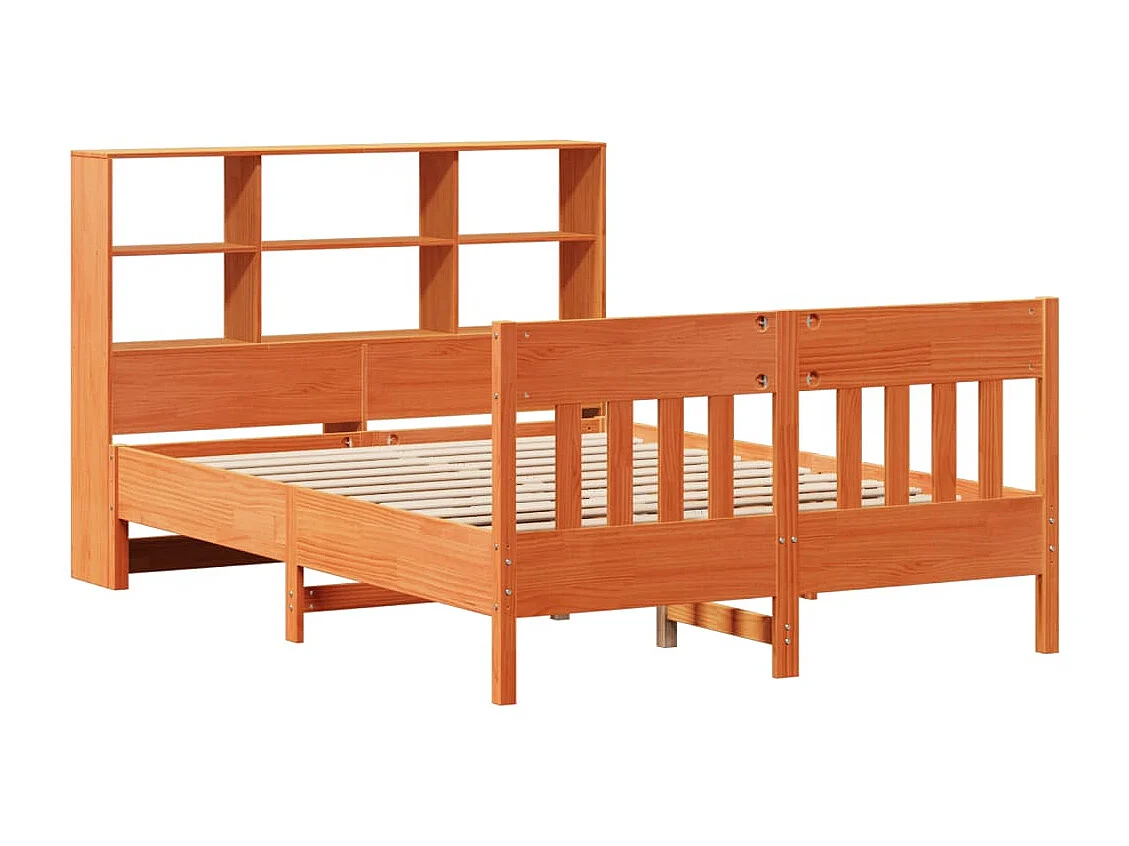 Cama sin colchón madera maciza de pino marrón cera 160x200 cm