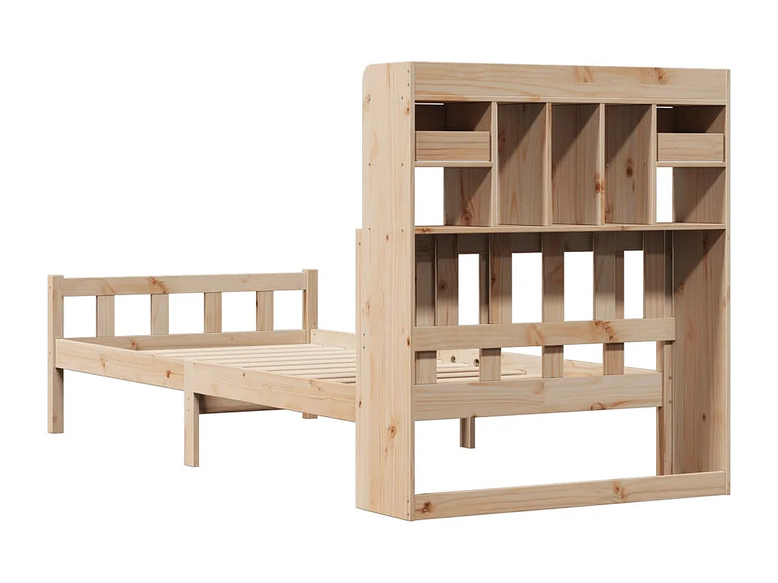 Lit bibliothèque sans matelas 100x200 cm bois massif de pin