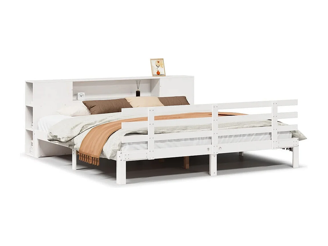 Cama con estantería sin colchón madera maciza blanca 200x200 cm