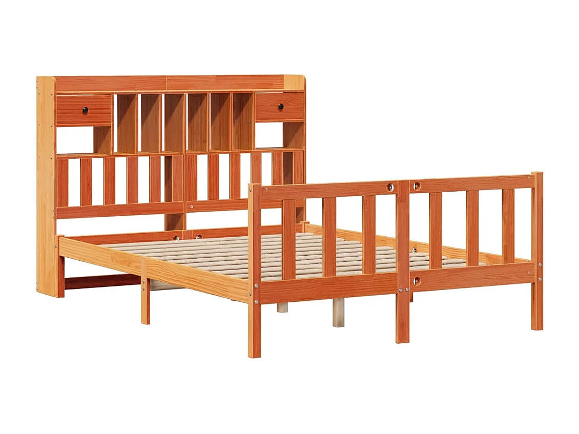 Cama con estantería sin colchón madera maciza marrón 150x200 cm