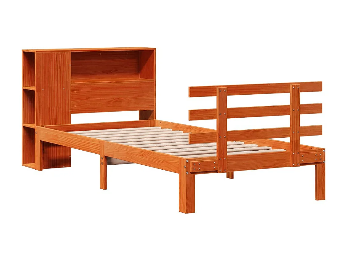Cama com estante sem colchão 100x200cm pinho maciço castanho-mel