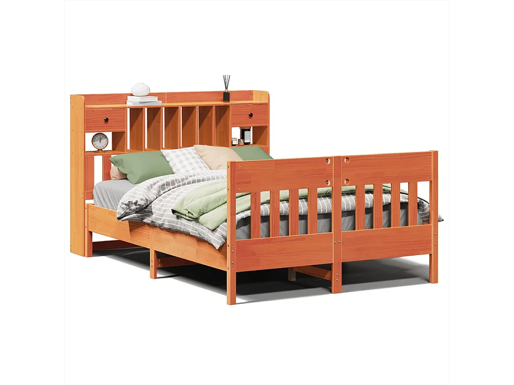 Cama sin colchón madera maciza de pino marrón cera 140x190 cm