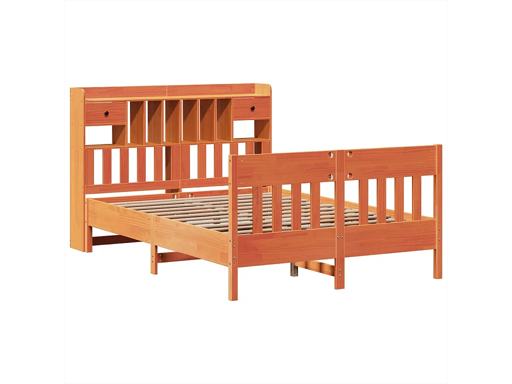 Cama sin colchón madera maciza de pino marrón cera 140x190 cm