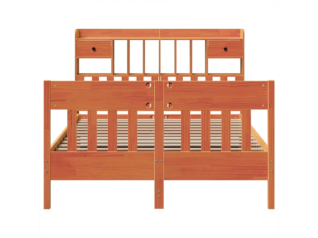Cama sin colchón madera maciza de pino marrón cera 140x190 cm