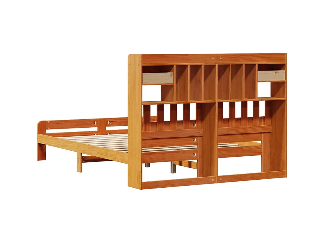 Lit bibliothèque sans matelas cire marron 160x200 cm pin massif