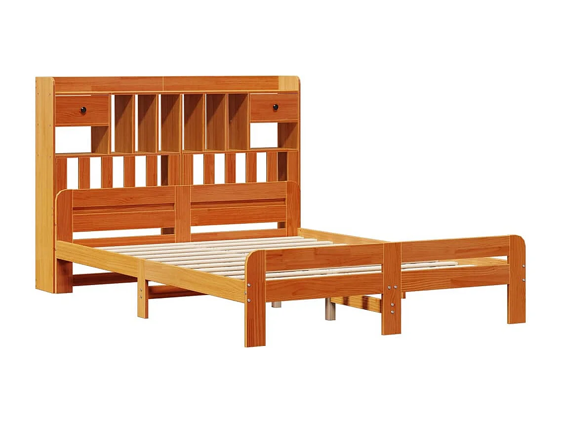 Cama con estantería sin colchón madera maciza marrón 160x200 cm