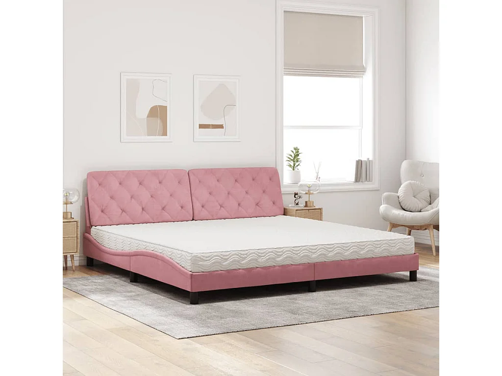 Cama con colchón terciopelo rosa 200x200 cm