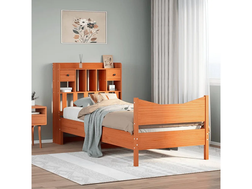 Cadre de lit sans matelas cire marron 100x200cm bois pin massif