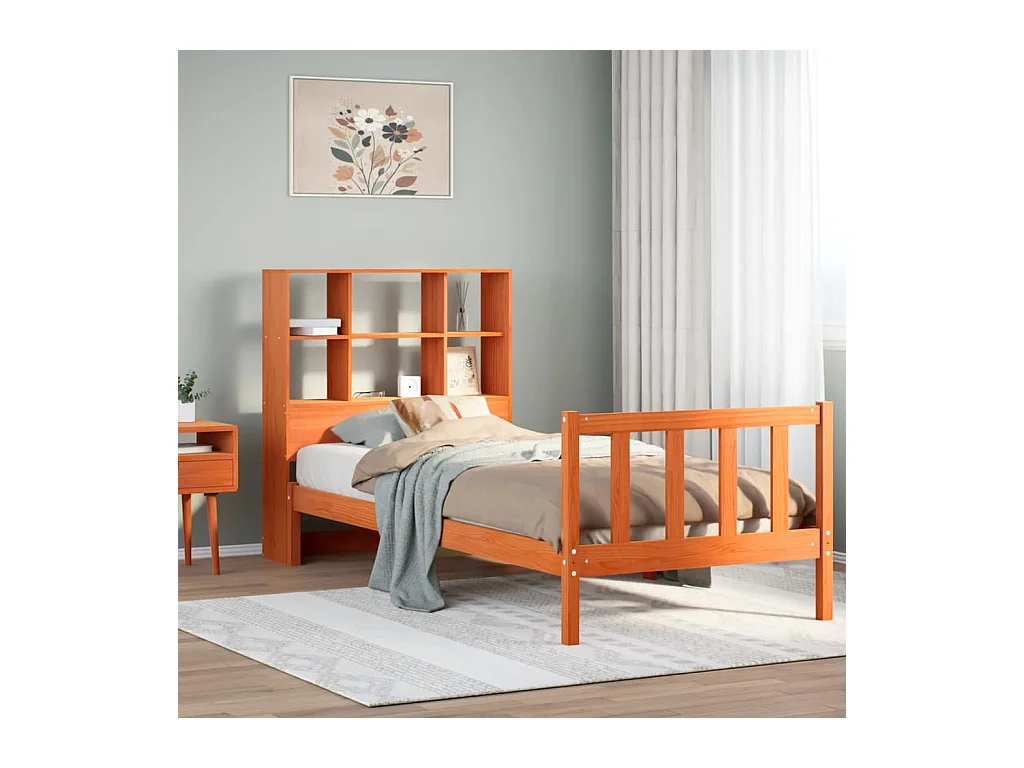 Lit bibliothèque sans matelas cire marron 90x200 cm pin massif