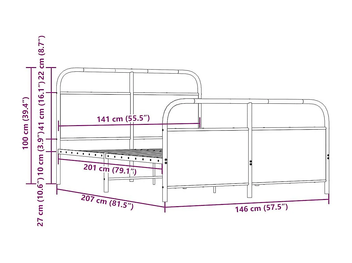 Estructura de cama sin colchón metal marrón roble 140x200 cm