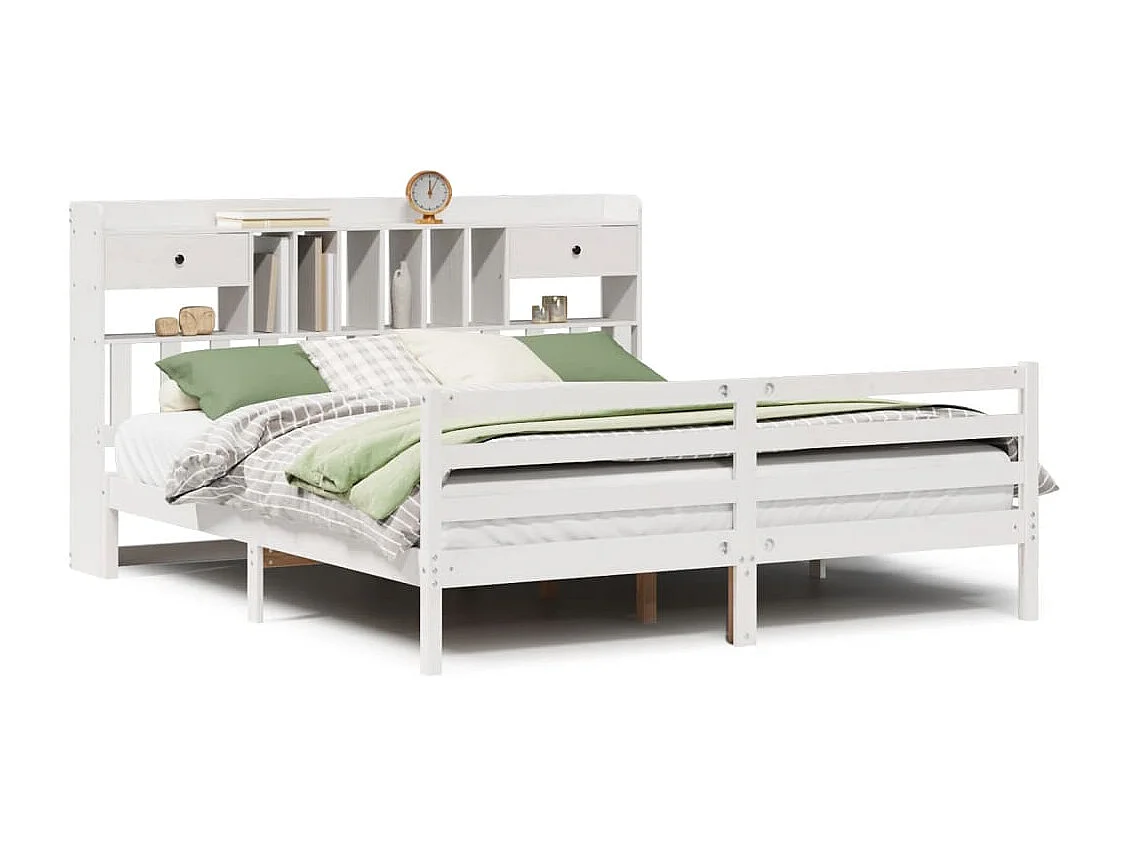 Cama com estante sem colchão 180x200 cm pinho maciço branco
