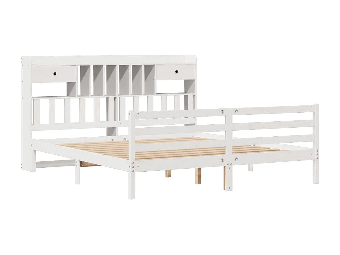 Lit bibliothèque sans matelas blanc 180x200 cm bois pin massif