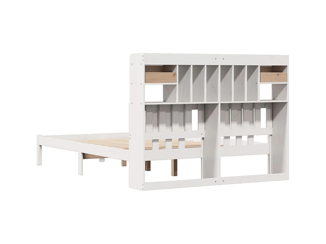 Lit bibliothèque sans matelas blanc 140x200 cm bois pin massif