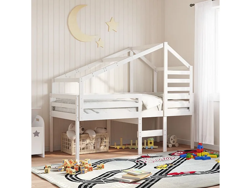 Lit haut avec toit blanc 80x200 cm bois de pin massif
