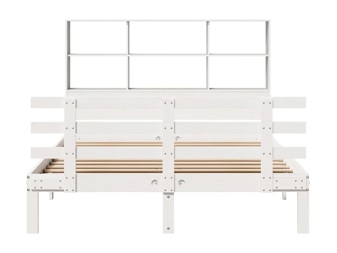 Cama com estante sem colchão 140x190 cm pinho maciço branco