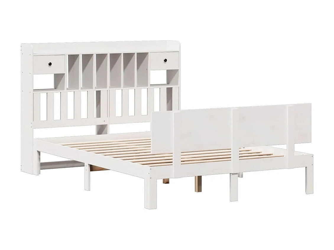 Cama con estantería sin colchón madera maciza blanca 140x190 cm