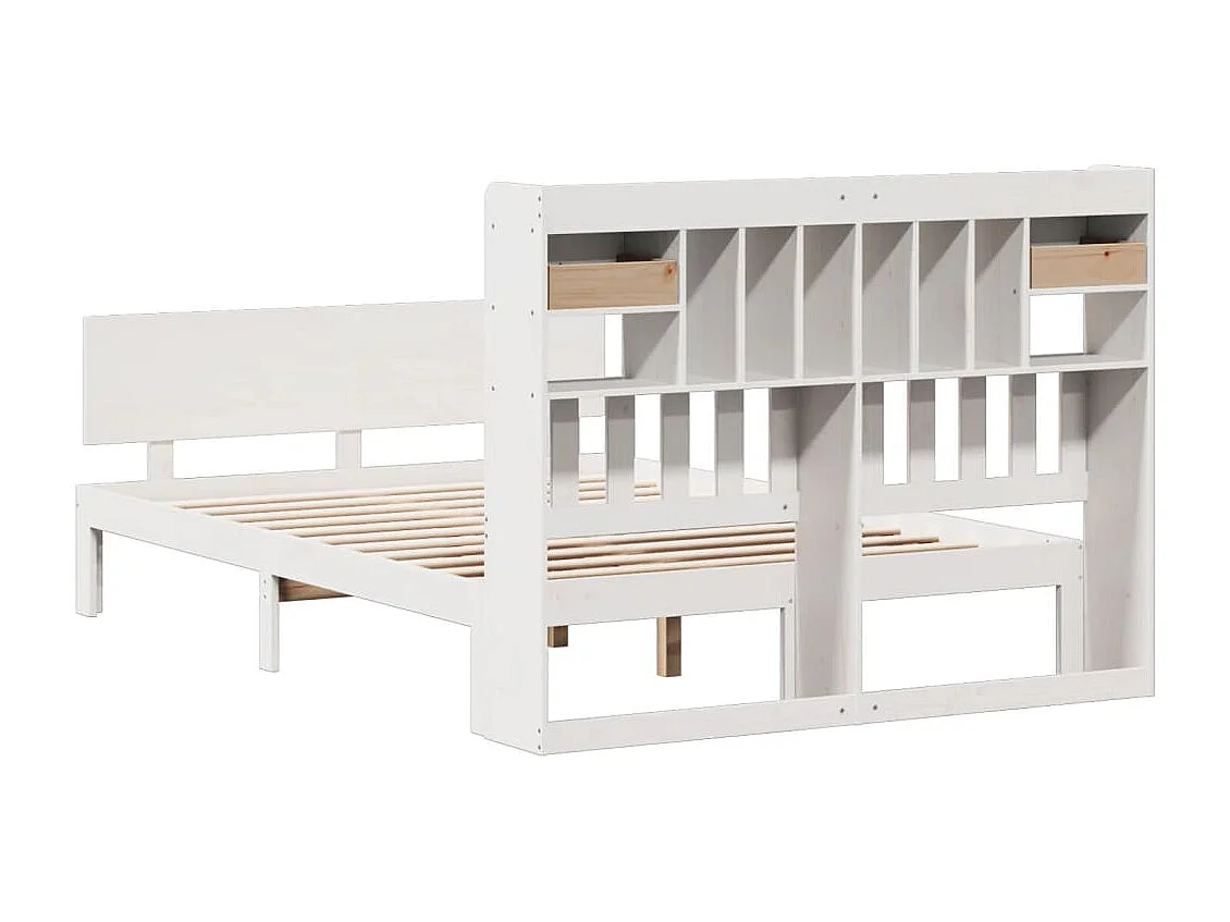 Cama con estantería sin colchón madera maciza blanca 140x190 cm