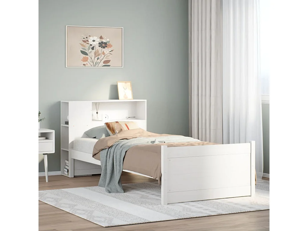 Cama com estante sem colchão 90x200 cm pinho maciço branco