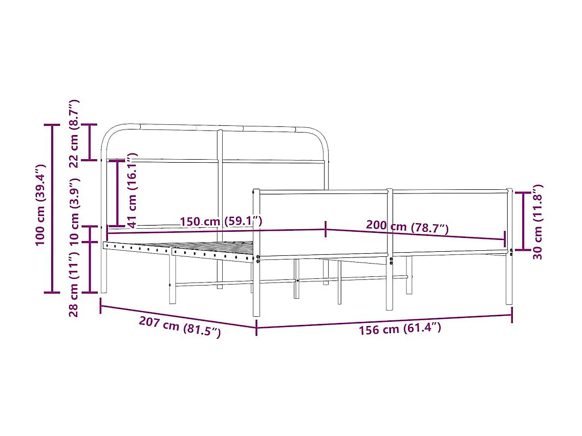 Estructura de cama sin colchón metal roble ahumado 150x200 cm
