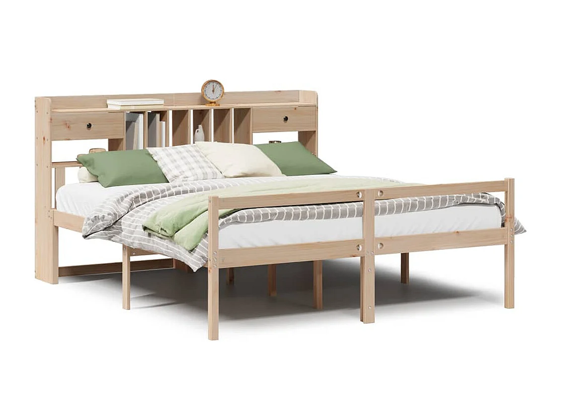 Cama con estantería sin colchón madera maciza de pino 180x200cm