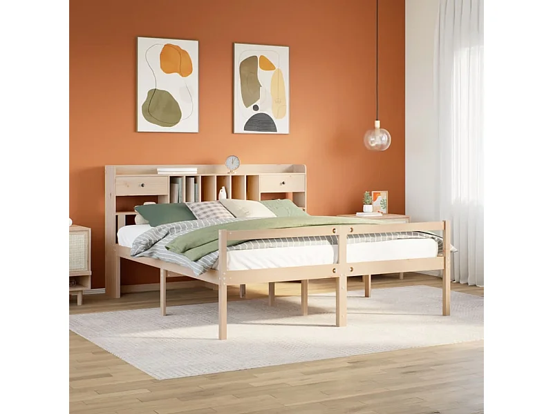 Cama con estantería sin colchón madera maciza de pino 180x200cm