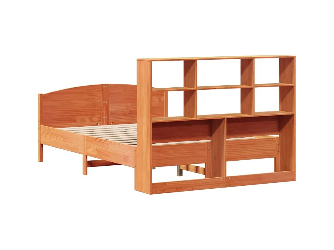 Lit bibliothèque sans matelas cire marron 160x200 cm pin massif