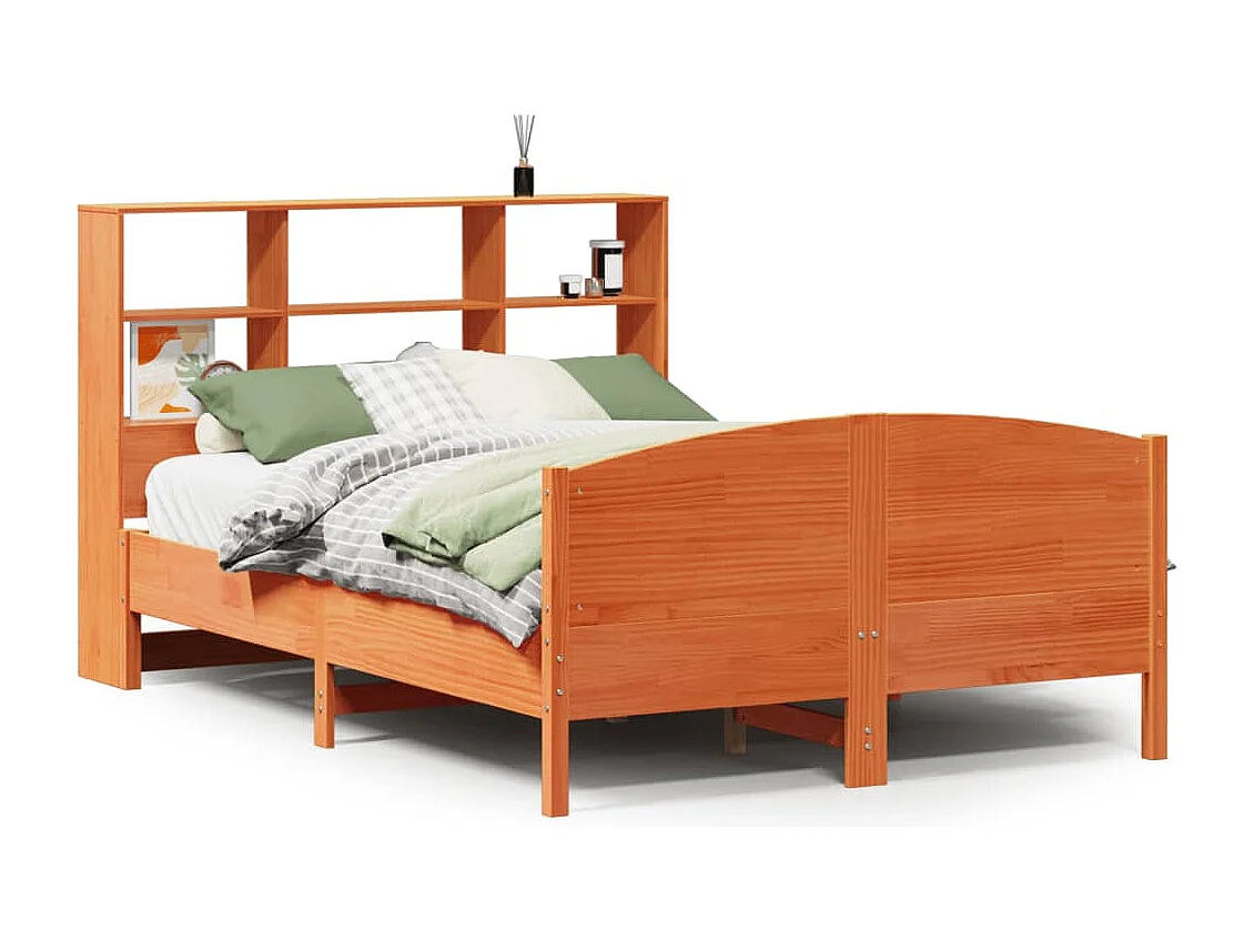 Cama con estantería sin colchón madera maciza marrón 160x200 cm