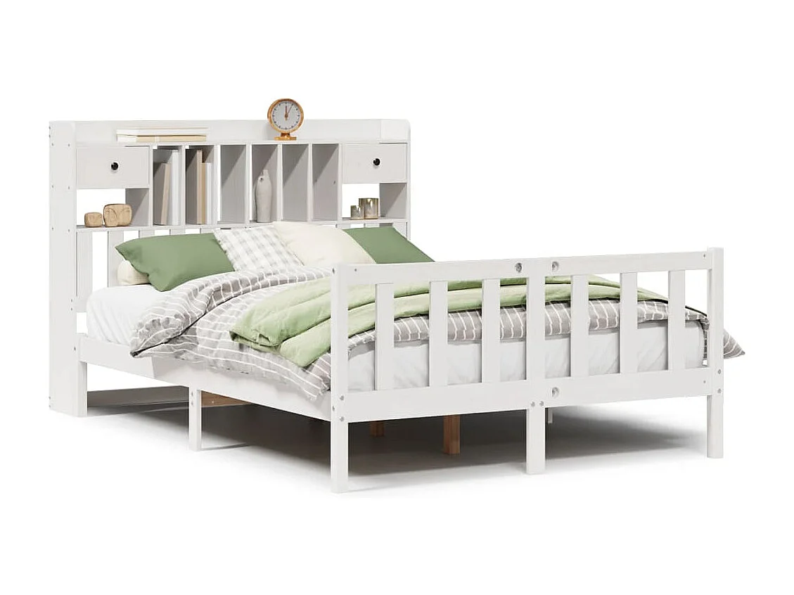 Cama com estante sem colchão 140x200 cm pinho maciço branco