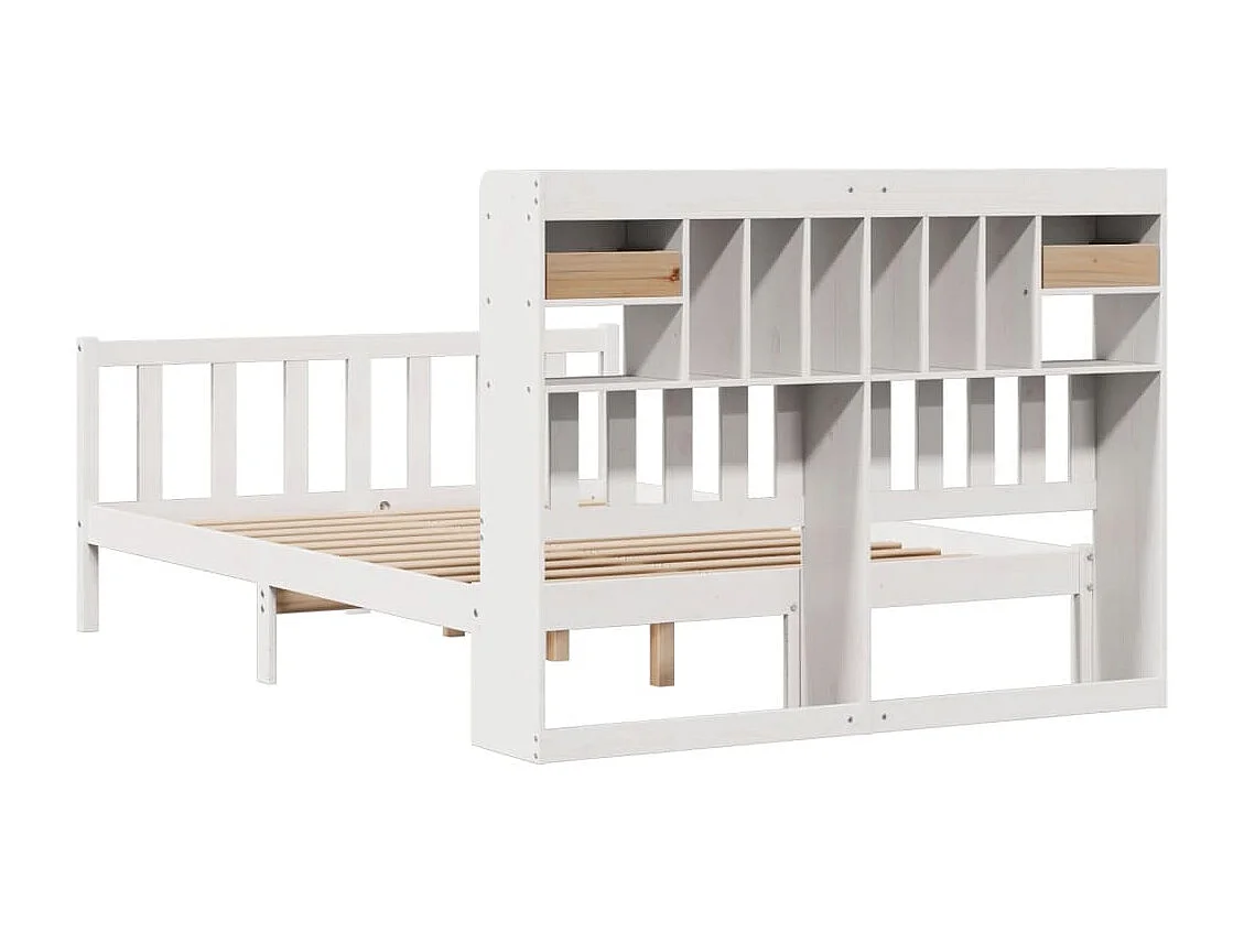 Cama com estante sem colchão 140x200 cm pinho maciço branco