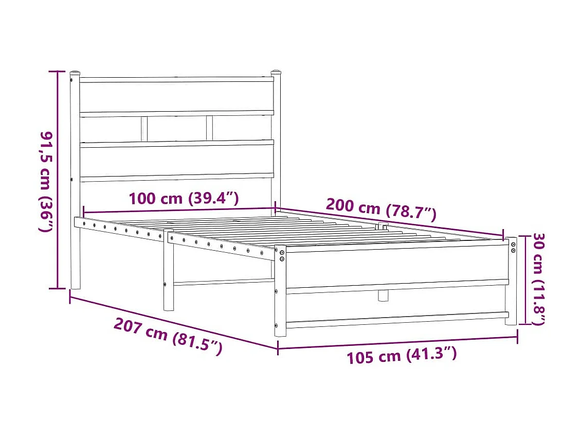 Estrutura de cama sem colchão 100x200cm metal carvalho castanho