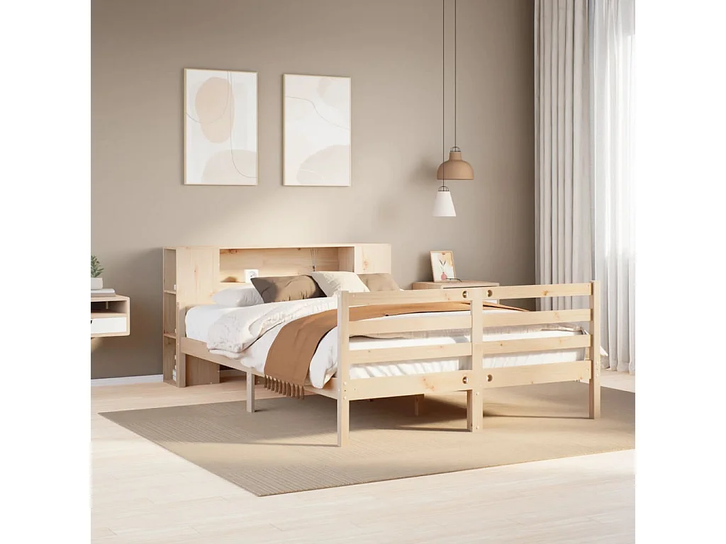 Cama con estantería sin colchón madera maciza de pino 135x190cm